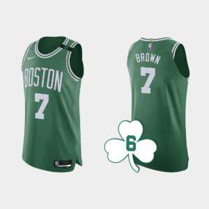Maillot de basket-ball 2022-23 Boston Celtics #7 Jaylen Brown Green Authentique Numéro de retraité Gris 562027