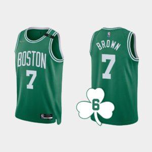 Maillot de basket-ball 2022-23 Boston Celtics #7 Jaylen Brown Kelly Green Numéro de retraité Jersey Noir 562017