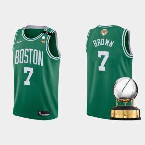Maillot de basket-ball des Champions de la Conférence Est 2022 Boston Celtics #7 Jaylen Brown Green Icon Jersey Gris 565632