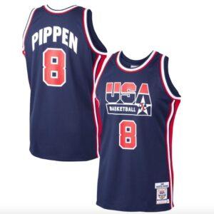 1992 Dream Team USA Basketball # 8 Scottie Pippen Mitchell & Ness Maillot bleu marine authentique 582195