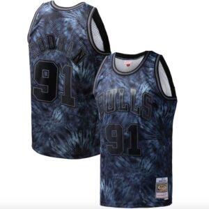 Maillot de basket-ball 1995-96 Chicago Bulls #91 Dennis Rodman Mitchell & Ness Maillot noir Tie-Dye 581955