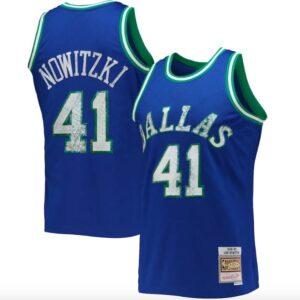 Maillot de basket-ball 1996-97 Dallas Mavericks # 41 Dirk Nowitzki NBA 75e anniversaire Diamond Blue Jersey Crème 585336