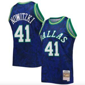 Maillot de basket-ball 1998-99 Dallas Mavericks # 11 Dirk Nowitzki Mitchell & Ness Maillot bleu du nouvel an lunaire Bleu 585287