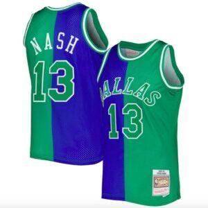 1998-99 Dallas Mavericks # 13 Steve Nash Mitchell & Ness Split Bleu / Vert Maillot de basket-ball 586785