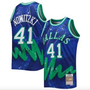Maillot de basket-ball 1998-99 Dallas Mavericks # 41 Dirk Nowitzki Mitchell & Ness Hyper Hoops Maillot bleu 586006