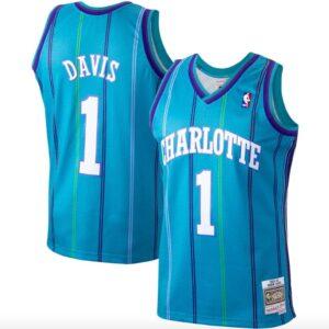 Maillot de basket-ball 1999-00 Charlotte Hornets #1 Baron Davis Mitchell & Ness Teal Jersey Crème 575747