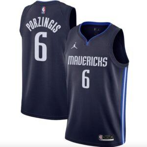 Maillot de basket-ball 2020-21 Dallas Mavericks #6 Kristaps Porzingis Jordan Statement Navy Jersey 586810