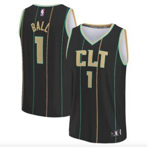 Maillot de basket-ball 2022-23 Charlotte Hornets #1 LaMelo Ball Fast Break City Maillot noir gris 575228