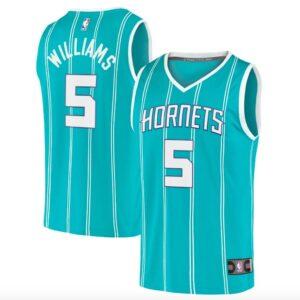 Maillot de basket-ball 2022 NBA Draft Charlotte Hornets #5 Mark Williams Fast Break Icon Sarcelle Jersey Bleu 575861