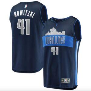 Dallas Mavericks # 41 Dirk Nowitzki Fast Break Déclaration Maillot Marine 584341
