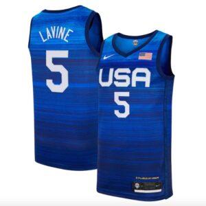 USA Basketball #5 Zach LaVine Nike Player Maillot Marine Blanc 582171