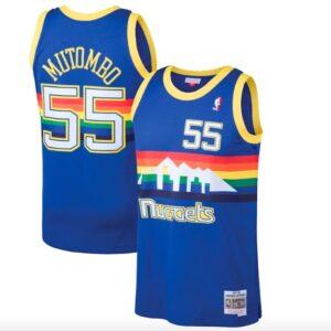 1991-92 Denver Nuggets # 55 Dikembe Mutombo Mitchell & Ness Maillot de basket-ball bleu 587025