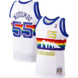 Maillot de basket 1991-92 Denver Nuggets # 55 Dikembe Mutombo Mitchell & Ness maillot blanc 590009