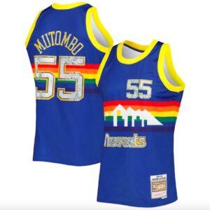 Maillot de basket-ball 1996-97 Denver Nuggets # 55 Dikembe Mutombo Mitchell & Ness 75e anniversaire Diamond Royal Jersey 590021