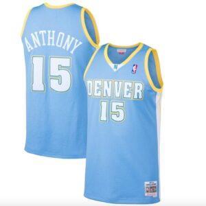 Maillot de basket-ball 2003-04 Denver Nuggets # 15 Carmelo Anthony Mitchell & Ness maillot bleu clair 589997