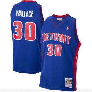 Maillot de basket-ball 2003-04 Detroit Pistons #30 Rasheed Wallace Mitchell & Ness Royal Jersey gris 590278