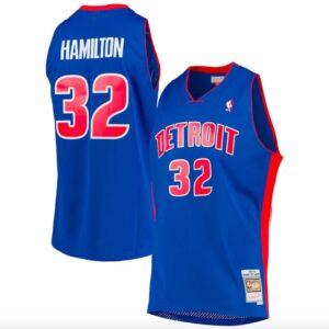 Maillot de basket-ball 2003-04 Detroit Pistons #32 Richard Hamilton Mitchell & Ness Maillot Bleu Rose 594453