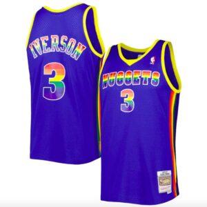 Maillot de basket 2006-07 Denver Nuggets # 3 Allen Iverson Mitchell & Ness Reload 3.0 Royal Jersey Noir 588206