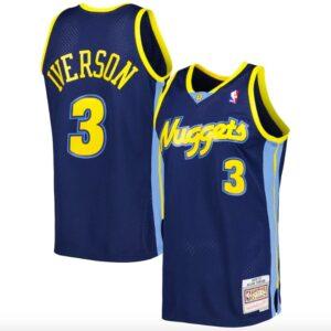 Maillot de basket-ball 2006-07 Denver Nuggets # 3 Allen Iverson Mitchell & Ness Swingman Navy Jersey Gris 588053