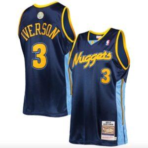 2006 Denver Nuggets # 3 Allen Iverson Mitchell & Ness Maillot de basket-ball authentique en jersey bleu marine 590067