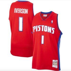Maillot de basket-ball 2008-09 Detroit Pistons #1 Allen Iverson Mitchell & Ness maillot rouge 594441
