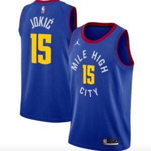 Maillot de basket-ball 2020-21 Denver Nuggets # 15 Nikola Jokic Jordan Statement Maillot bleu 590091