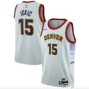 Maillot de basket-ball 2022-23 Denver Nuggets #15 Nikola Jokic Nike City Silver Jersey 587070