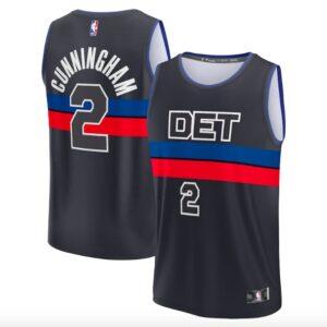 Maillot de basket-ball 2022-23 Detroit Pistons #2 Cade Cunningham Fast Break Statement Maillot noir bleu 590254