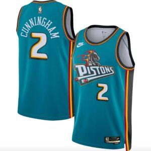 Maillot de basket-ball 2022-23 Detroit Pistons #2 Cade Cunningham Nike Classic Teal Jersey Bleu 590231