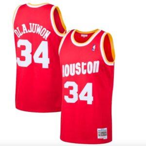 Maillot de basket-ball 1993-94 Houston Rockets # 34 Hakeem Olajuwon Mitchell & Ness Maillot rouge blanc 600103