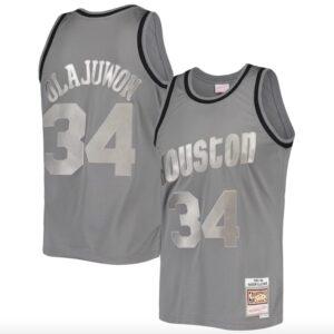 Maillot de basket-ball 1993-94 Houston Rockets # 34 Hakeem Olajuwon Mitchell & Ness Joueur retraité Charcoal Jersey 601816