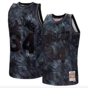 Maillot de basket 1993-94 Houston Rockets # 34 Hakeem Olajuwon Mitchell & Ness Tie-Dye maillot noir 601997