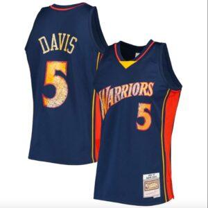Maillot de basket-ball 1996-97 Golden State Warriors # 5 Baron Davis Mitchell & Ness NBA 75e anniversaire Diamond Royal Jersey noir 599736
