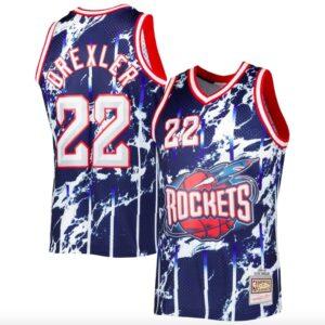 Maillot de basket-ball 1996-97 Houston Rockets # 22 Clyde Drexler Mitchell & Ness Marble Navy Jersey 601842