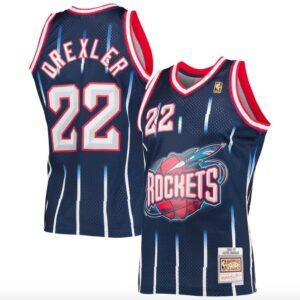 Maillot de basket 1996-97 Houston Rockets # 22 Clyde Drexler Mitchell & Ness Navy Jersey Blanc 599805