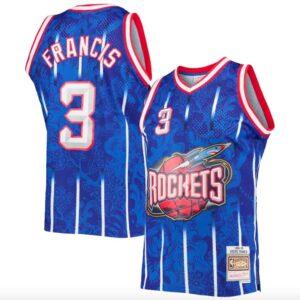 Maillot de basket-ball 1999-00 Houston Rockets # 3 Steve Francis Mitchell & Ness Maillot bleu du nouvel an lunaire 602011