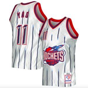 Maillot de basket-ball 2002-03 Houston Rockets # 11 Yao Ming Mitchell & Ness 75e anniversaire Platinum Jersey noir 600005