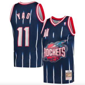Maillot de basket-ball 2002-03 Houston Rockets # 11 Yao Ming Mitchell & Ness Navy Jersey Noir 599818