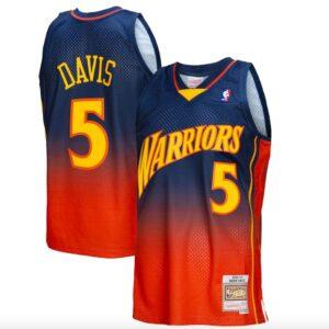Maillot de basket-ball 2006-07 Golden State Warriors #5 Baron Davis Mitchell & Ness Fadeaway Navy/Orange Jersey 598088