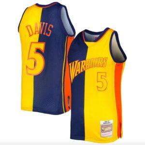 Maillot de basket-ball 2006-07 Golden State Warriors #5 Baron Davis Mitchell & Ness Split Navy/Gold Jersey Noir 598159
