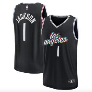 Maillot de basket-ball 2022-23 LA Clippers #1 Reggie Jackson Fastbreak City Maillot noir 606634