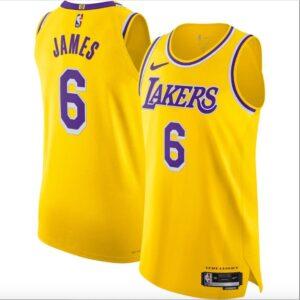 Maillot de basket-ball 2022-23 LA Lakers #6 LeBron James Authentique Icon Gold Jersey Blanc 606697