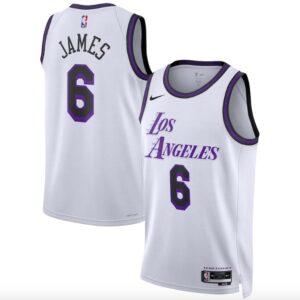 Maillot de basket-ball 2022-23 LA Lakers #6 LeBron James Swingman City Maillot blanc Violet 606749