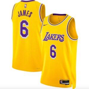 Maillot de basket-ball 2022-23 LA Lakers #6 LeBron James Swingman Icon Gold Jersey Tang 606796
