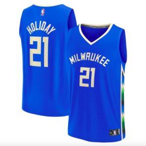 Maillot de basket-ball 2022-23 Milwaukee Bucks #21 Jrue Holiday Fastbreak City Royal Jersey 608231