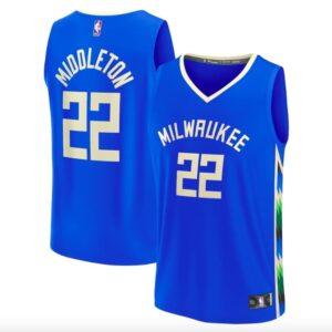 Maillot de basket-ball 2022-23 Milwaukee Bucks #22 Khris Middleton Fastbreak City Royal Jersey 608218