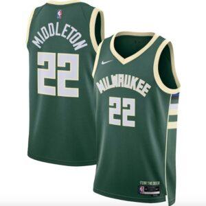 Maillot de basket-ball 2022-23 Milwaukee Bucks #22 Khris Middleton Swingman Icon Maillot vert blanc 608898