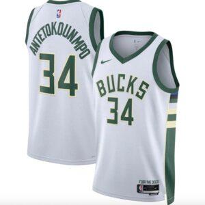 Maillot de basket-ball 2022-23 Milwaukee Bucks #34 Giannis Antetokounmpo Swingman Association Maillot blanc 608125