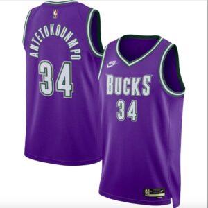 Maillot de basket-ball 2022-23 Milwaukee Bucks #34 Giannis Antetokounmpo Swingman Classic Purple Jersey Violet 608182
