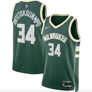 Maillot de basket-ball 2022-23 Milwaukee Bucks #34 Giannis Antetokounmpo Swingman Icon Maillot vert 608066